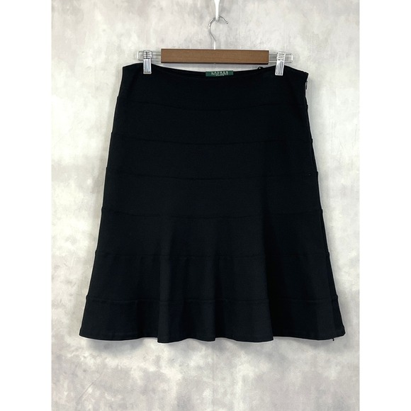 Lauren Ralph Lauren Dresses & Skirts - Ralph Lauren LRL Skirt Women 6P Black Tiered Stretch Flared Minimal Preppy Luxe